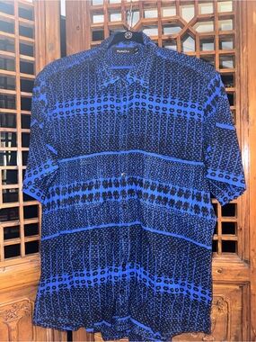 Manaola Hawaii Men’s Black & Blue Short-Sleeve Button-Down Shirt